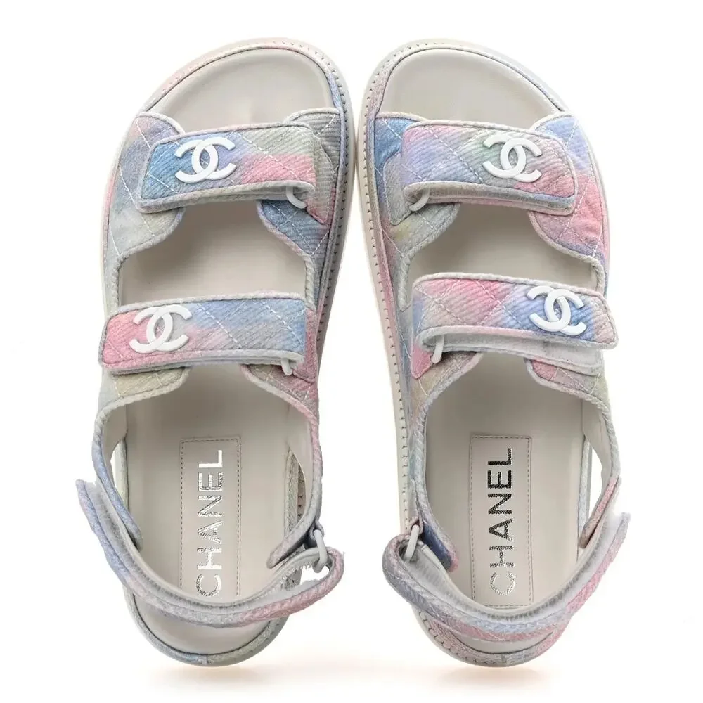 Chanel CC Logo Rainbow Quilted Slingback Dad Sandals Shoes 41.5 NIB